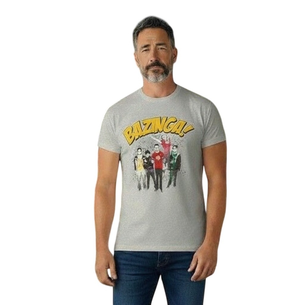 The Big Bang Theory Bazinga Graphic T-Shirt Mens Silver Grey Ripple Junction XL
